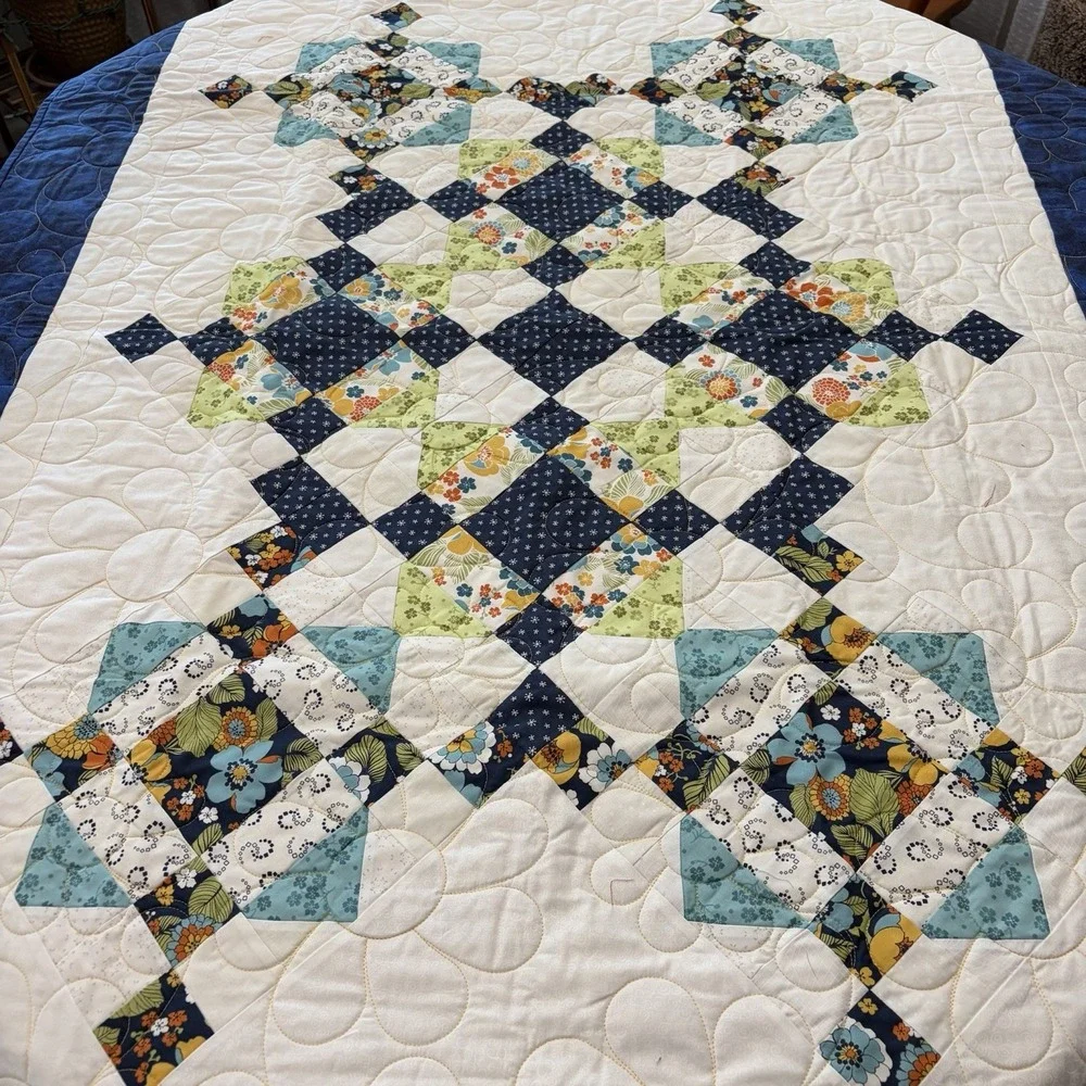Handmade Patchwork Floral Quilt 48x64 Cottagecore Farmhouse